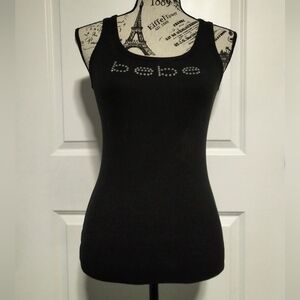 Bebe Black Rhinestone Logo Tank Top